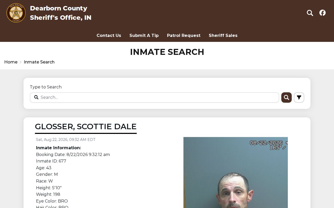 Official receiving-jail roster search for an Ohio County arrest